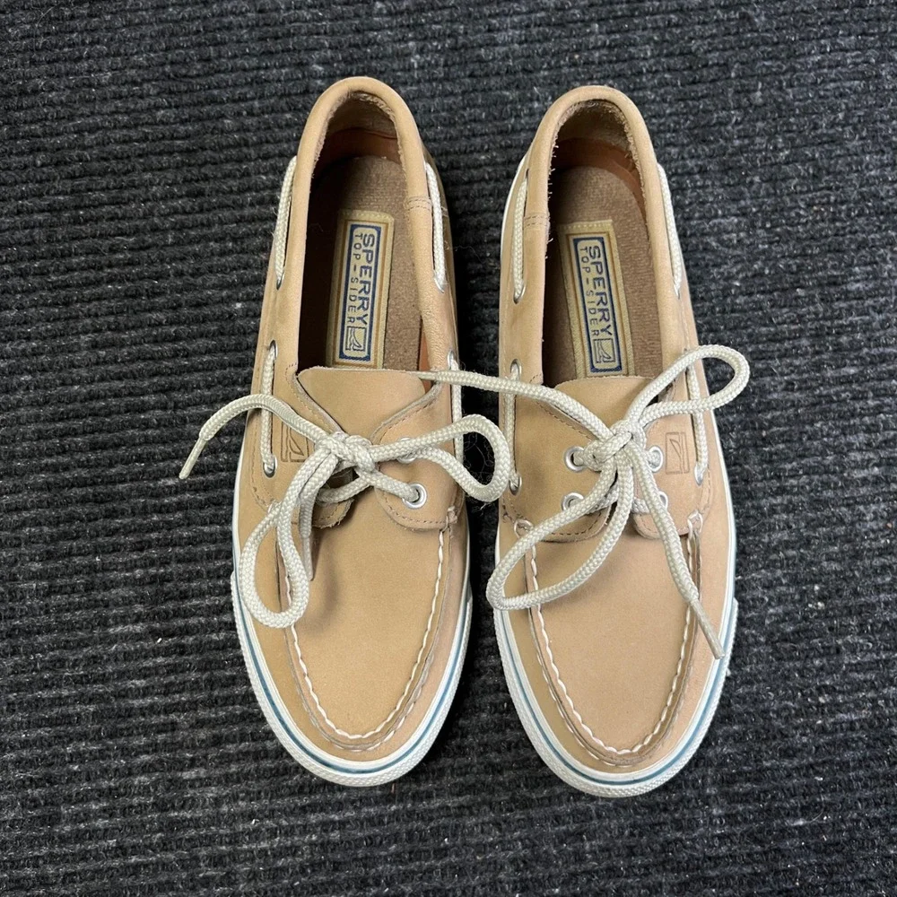 Sperry Top-Sider Boat Shoes Youth 6M Tan Leather Nautical Loafers preppy slipon